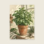 Basil on the Ledge — Botanical ink illustration kitchen art print