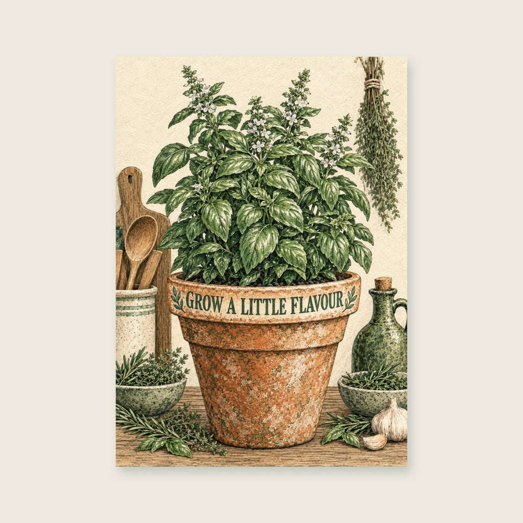 Grow a Little Flavour — Botanical ink illustration kitchen art print