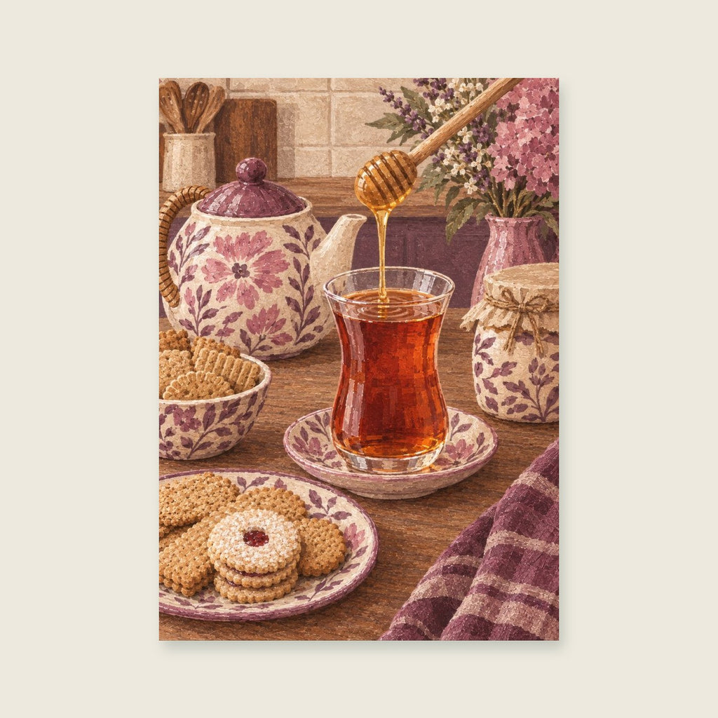 Honey in the Tea — Soft gouache kitchen art print
