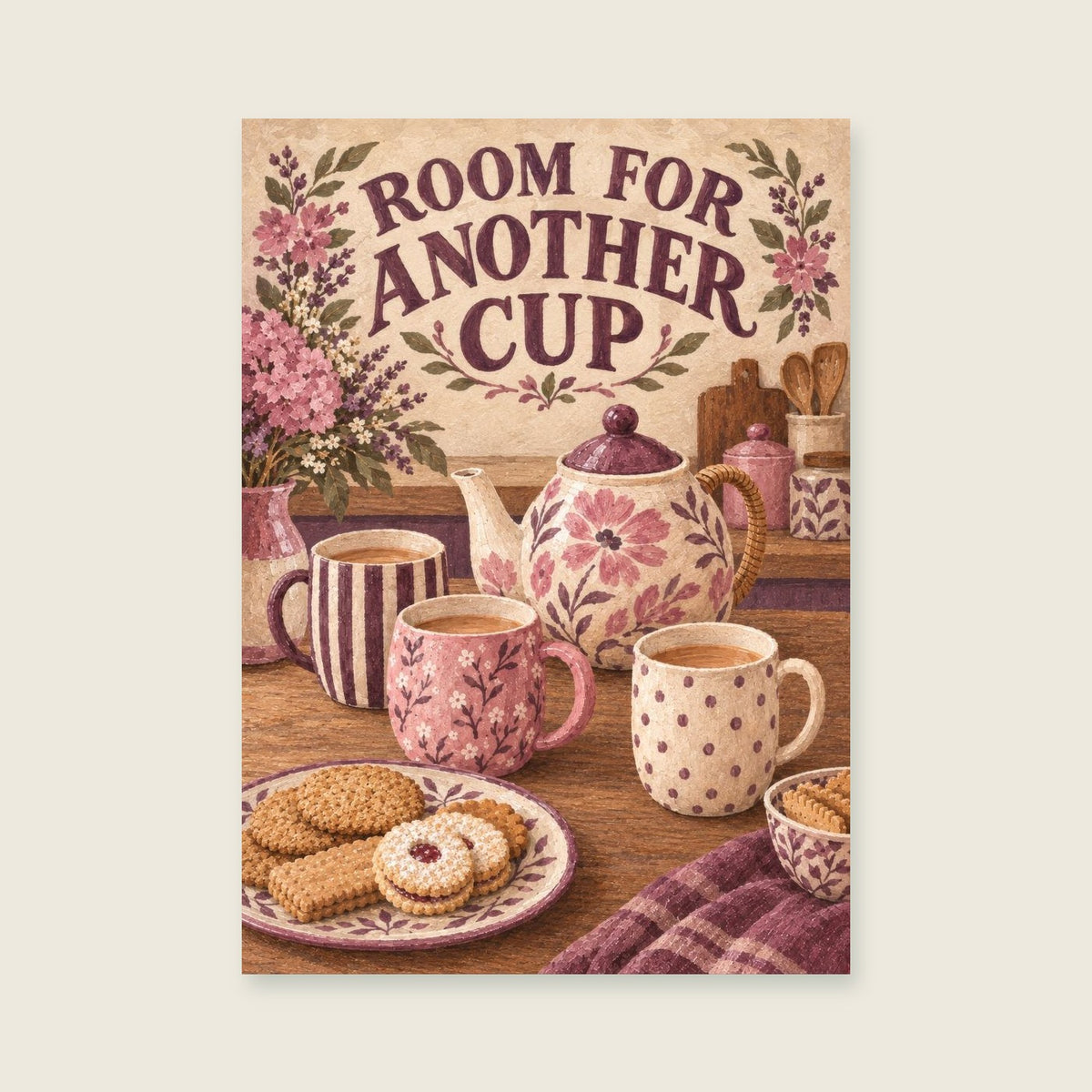Room for Another Cup — Soft gouache kitchen art print