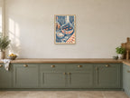 Sea Salt and Olives — A2 artwork shown in a room with a natural wood frame; select a framed finish to include a frame