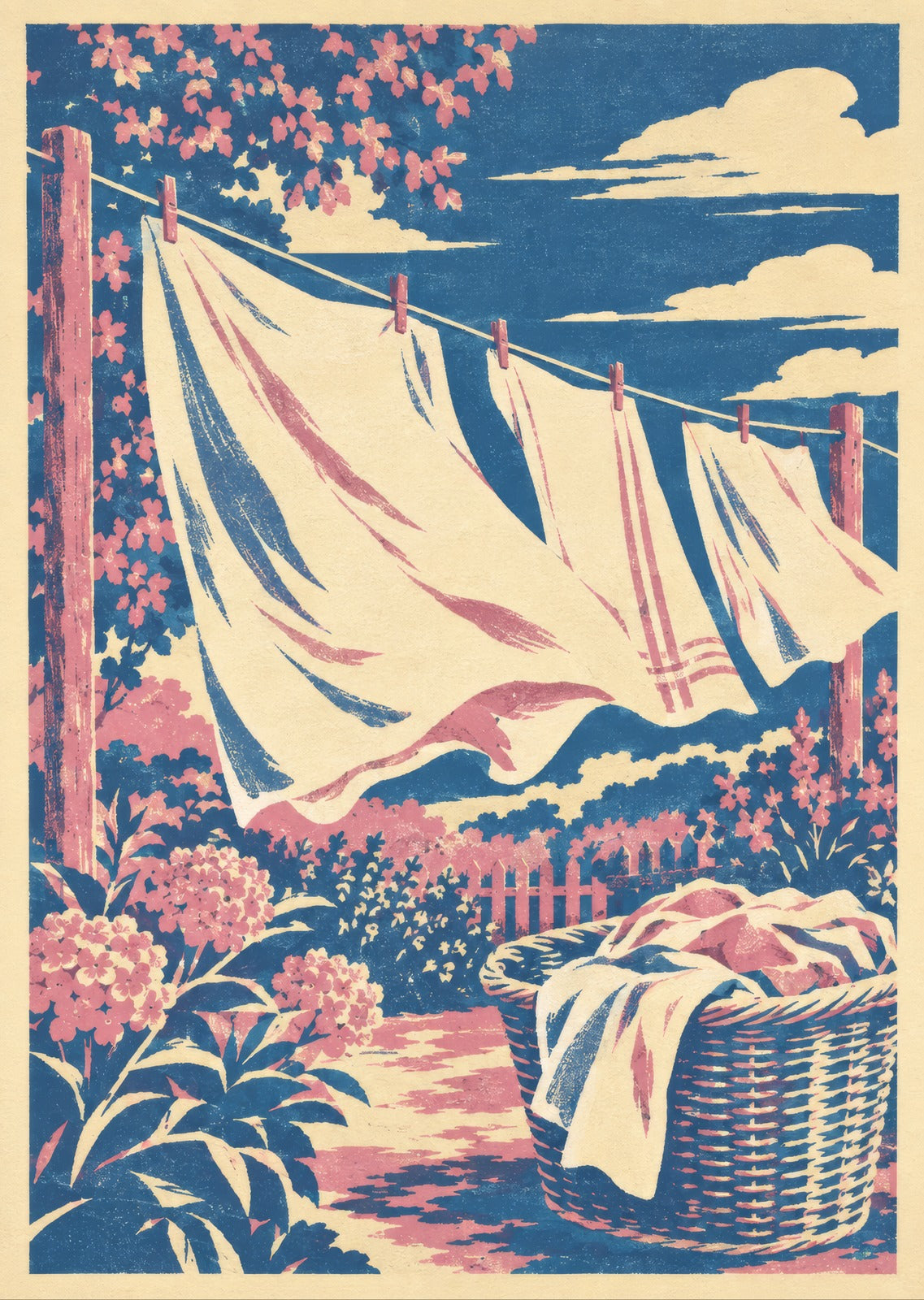 Fresh linen billowing on an imaginary garden line — artwork detail