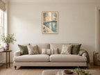 The Quiet Pool — A2 artwork shown in a room with a natural wood frame; select a framed finish to include a frame