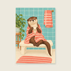 Otter After the Soak — Playful otter bathhouse bathroom art print
