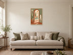 Arched Bathhouse Door — A2 artwork shown in a room with a natural wood frame; select a framed finish to include a frame