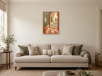 Tiles in Afternoon Light — A2 artwork shown in a room with a natural wood frame; select a framed finish to include a frame