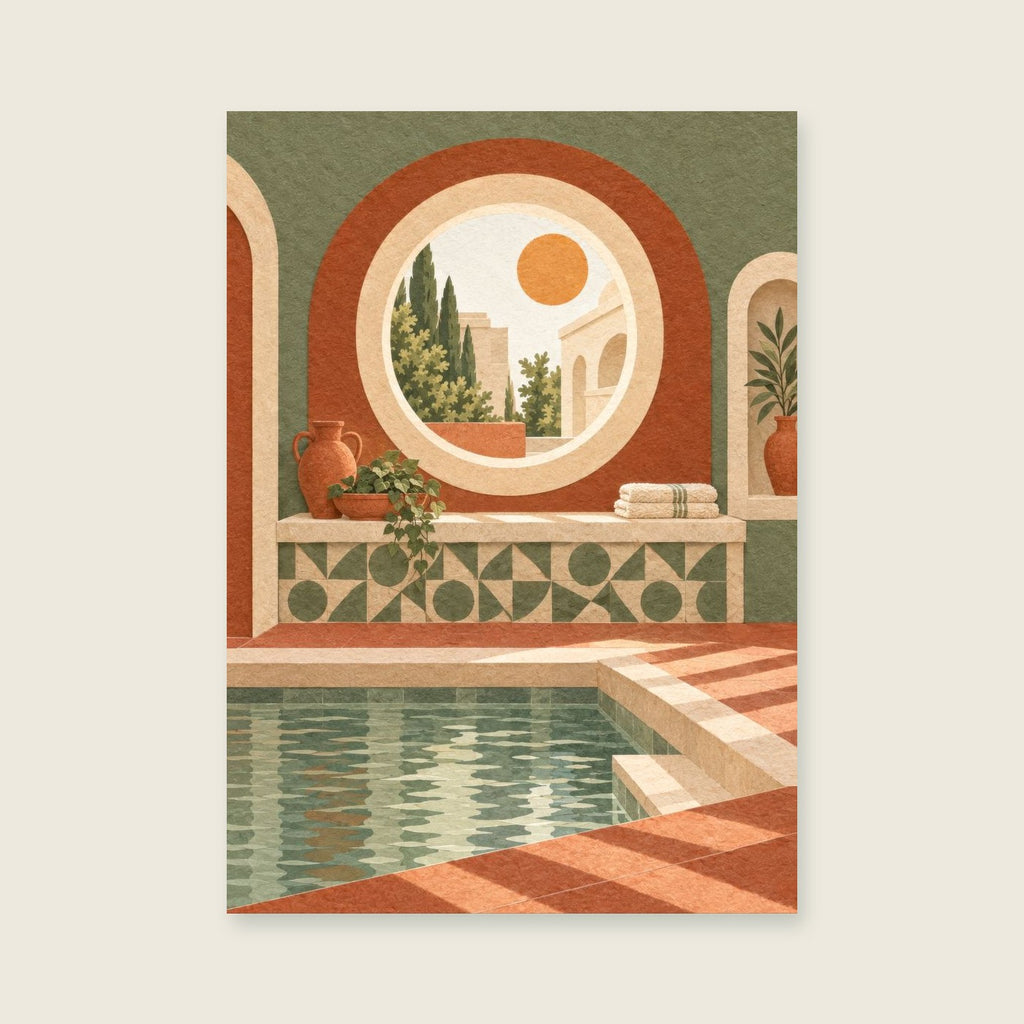 Steam and the Round Window — Architectural cut-paper bathroom art print