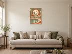 Steam and the Round Window — A2 artwork shown in a room with a natural wood frame; select a framed finish to include a frame