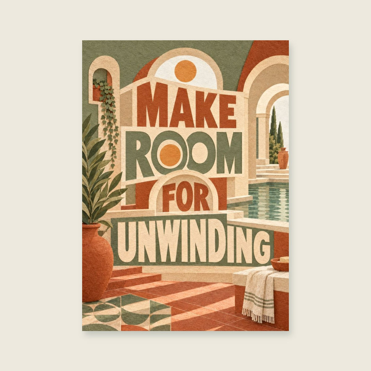 Make Room for Unwinding — Architectural cut-paper bathroom art print