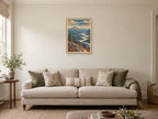 Valley Before Sunrise — A2 artwork shown in a room with a natural wood frame; select a framed finish to include a frame