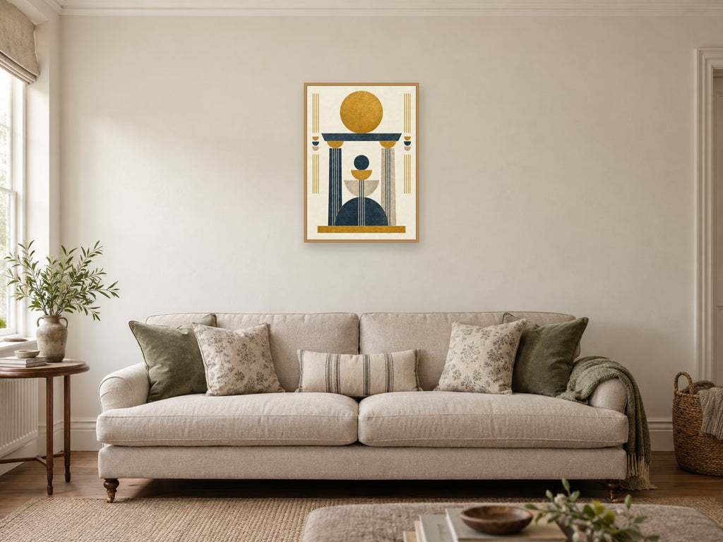 Architecture of an Idea — A2 artwork shown in a room with a natural wood frame; select a framed finish to include a frame