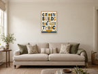 Curiosity Builds the Next Thing — A2 artwork shown in a room with a natural wood frame; select a framed finish to include a frame