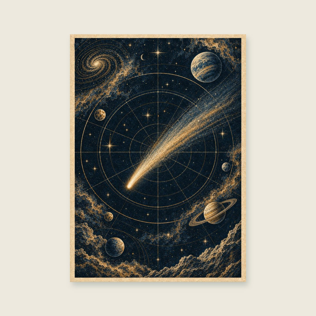Comet Across the Grid — Scientific-inspired graphic art home office art print