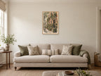 Balconies and Morning Light — A2 artwork shown in a room with a natural wood frame; select a framed finish to include a frame