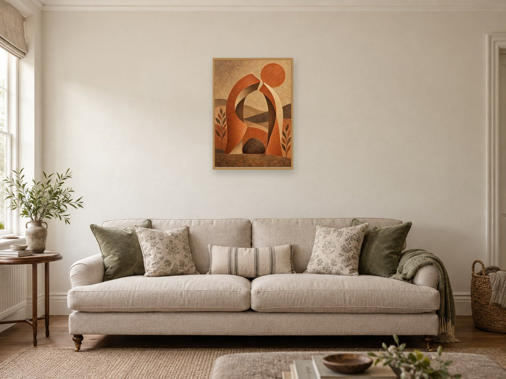 The Sand Arch — A2 artwork shown in a room with a natural wood frame; select a framed finish to include a frame