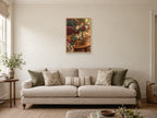 Three Pots at Dusk — A2 artwork shown in a room with a natural wood frame; select a framed finish to include a frame