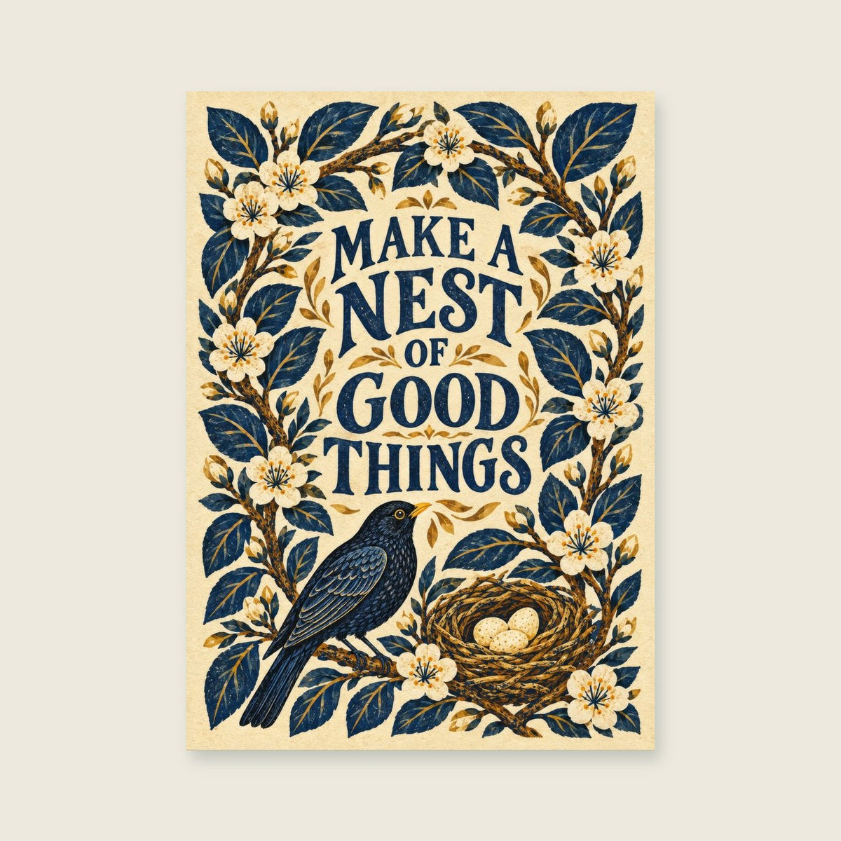 Make a Nest of Good Things — Decorative folk illustration living room art print