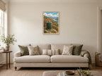 The Thermos on the Hill — A2 artwork shown in a room with a natural wood frame; select a framed finish to include a frame