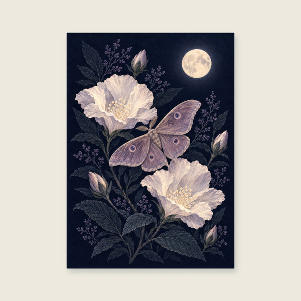 Moth among Moonflowers Art Print