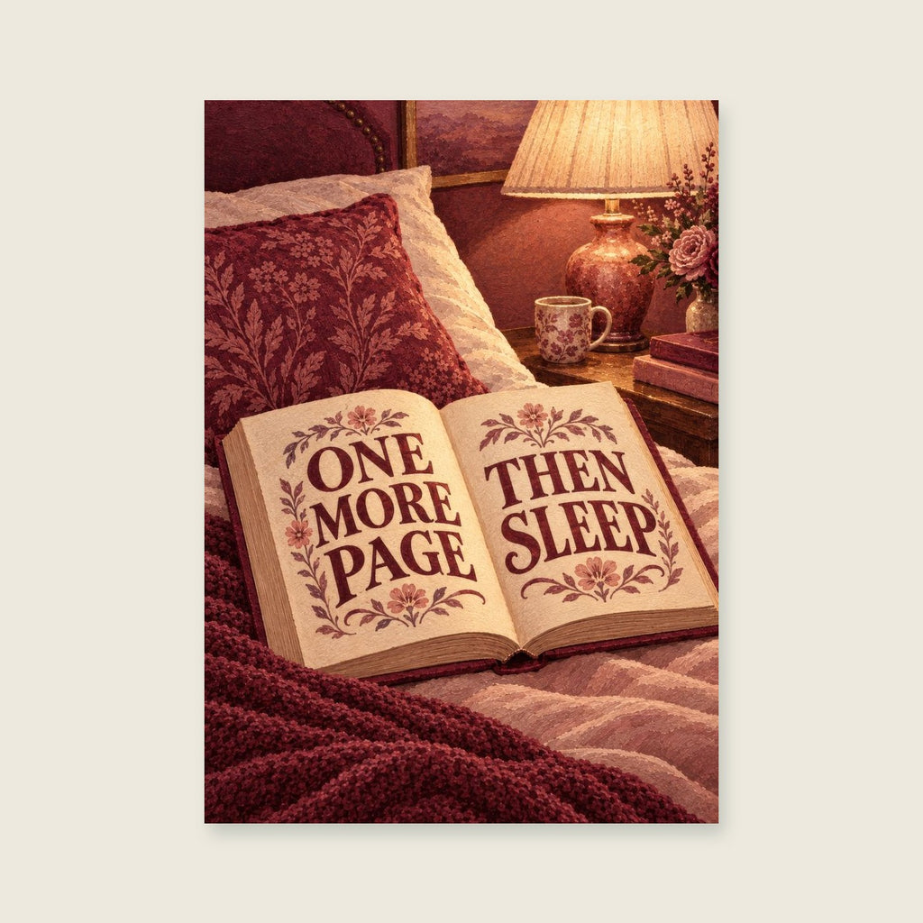 One More Page Then Sleep — Editorial still life bedroom art print