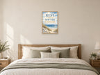 Rest Comes in Softer Colours — A2 artwork shown in a room with a natural wood frame; select a framed finish to include a frame