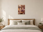 Two Mugs One Morning — A2 artwork shown in a room with a natural wood frame; select a framed finish to include a frame