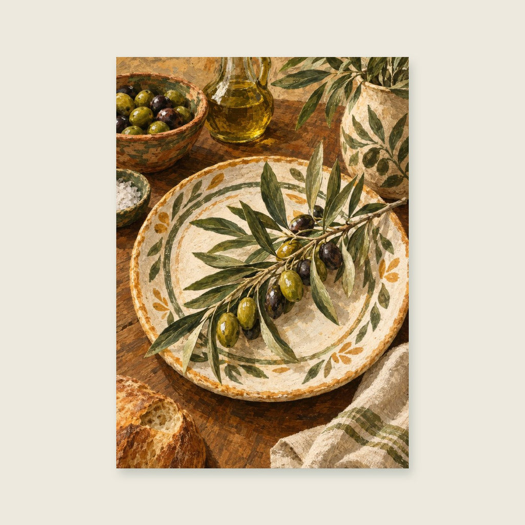 The Olive Branch Plate — Mediterranean gouache dining room art print