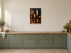 The Brass Candle Pair — A2 artwork shown in a room with a natural wood frame; select a framed finish to include a frame