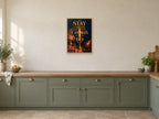 Stay Until the Candles Do — A2 artwork shown in a room with a natural wood frame; select a framed finish to include a frame