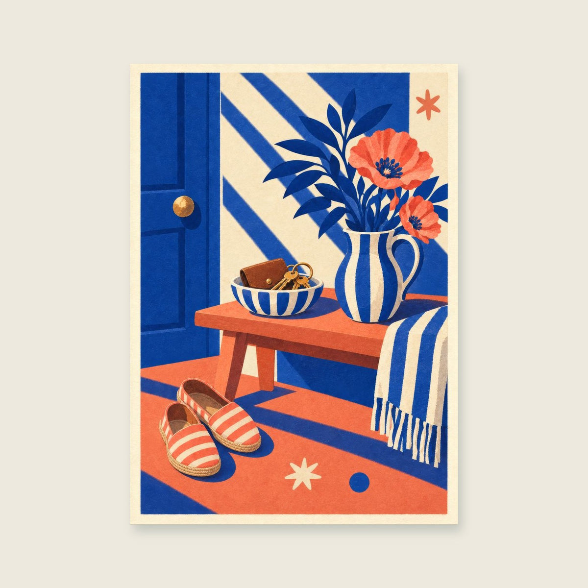 Boots Coat and Umbrella — Colour-block welcome art hallway art print