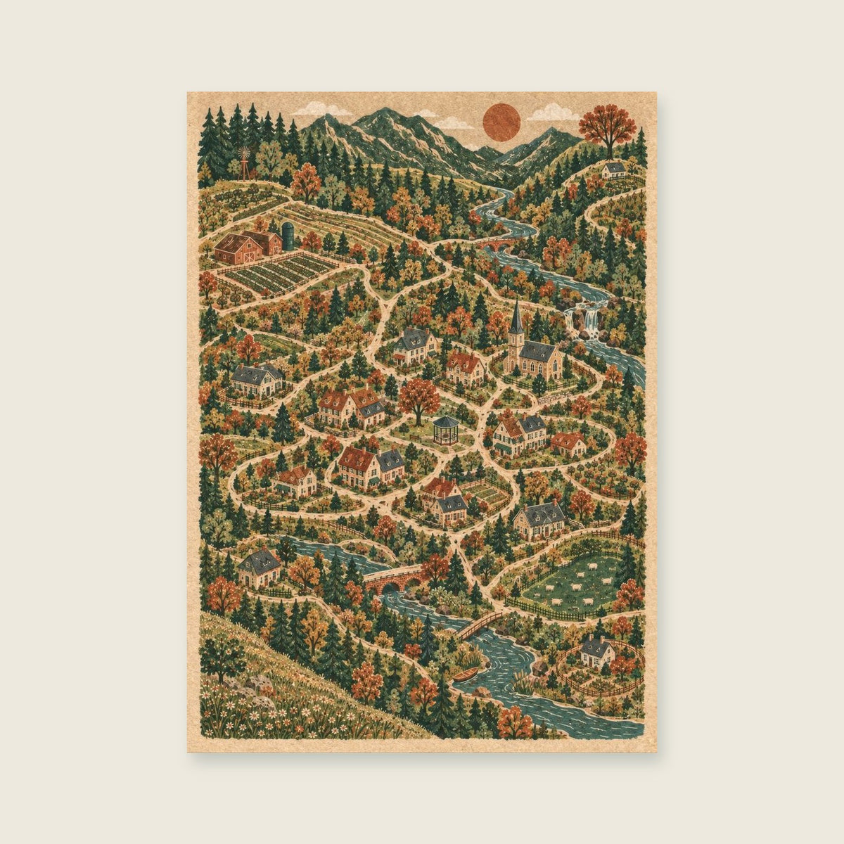The Meeting of Three Paths — Original decorative cartography hallway art print