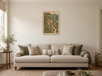 The House on the Corner — A2 artwork shown in a room with a natural wood frame; select a framed finish to include a frame