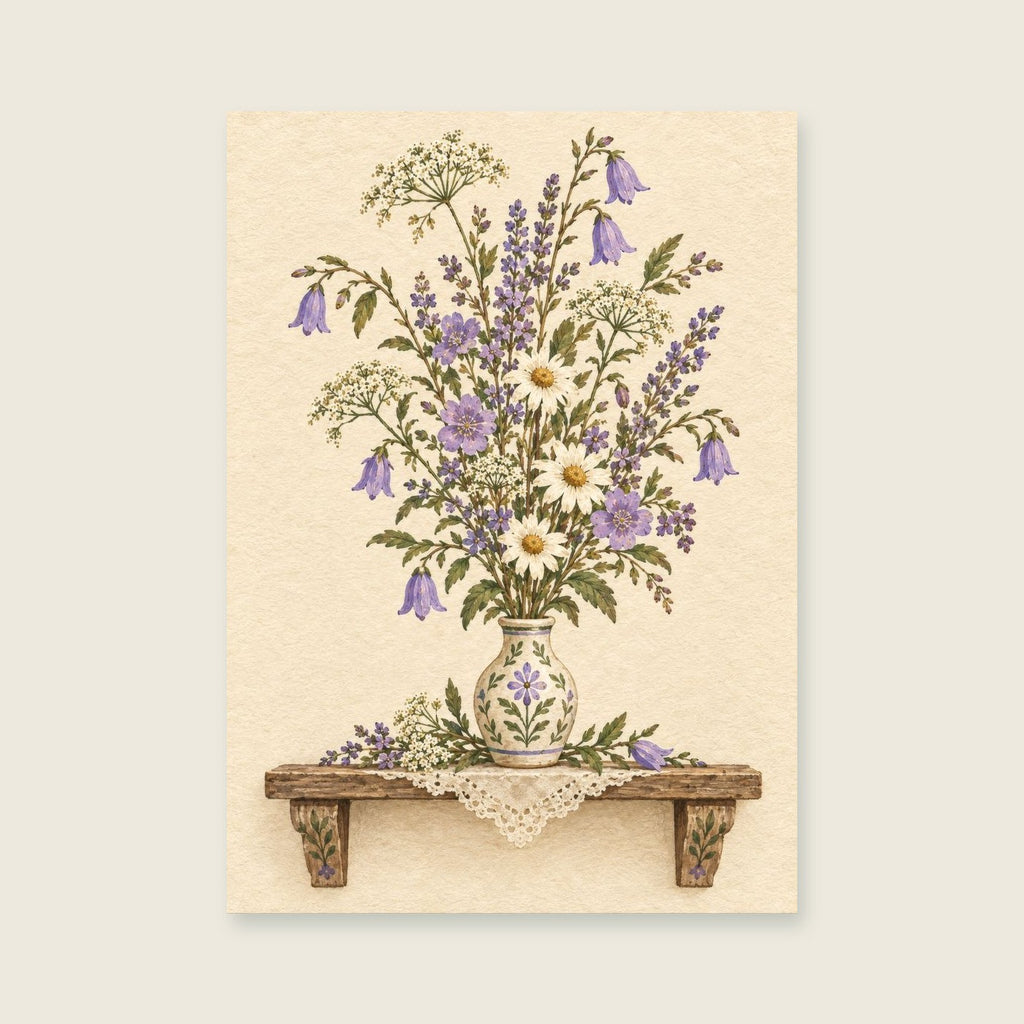The Little Welcome Vase — Decorative folk floral hallway art print