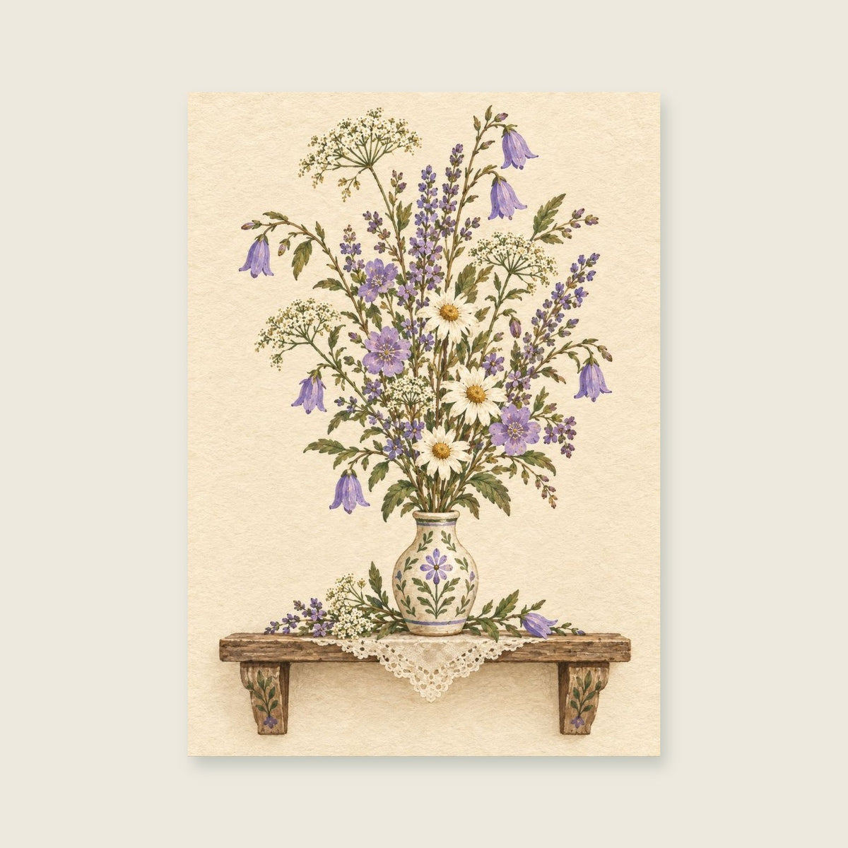 The Little Welcome Vase — Decorative folk floral hallway art print