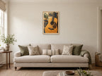 Six Strings in Warm Light — A2 artwork shown in a room with a natural wood frame; select a framed finish to include a frame