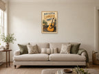 Play a Little Longer Today — A2 artwork shown in a room with a natural wood frame; select a framed finish to include a frame