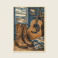 Boots Beside the Acoustic — Vintage woodcut illustration music art print