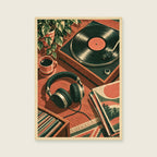 Headphones on the Turntable — Retro graphic illustration music art print