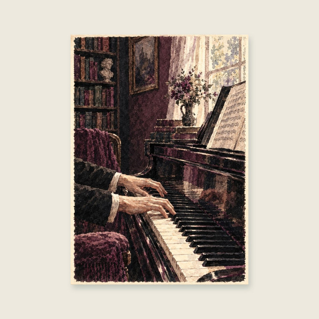 Hands over the Piano — Expressive ink and wash music art print