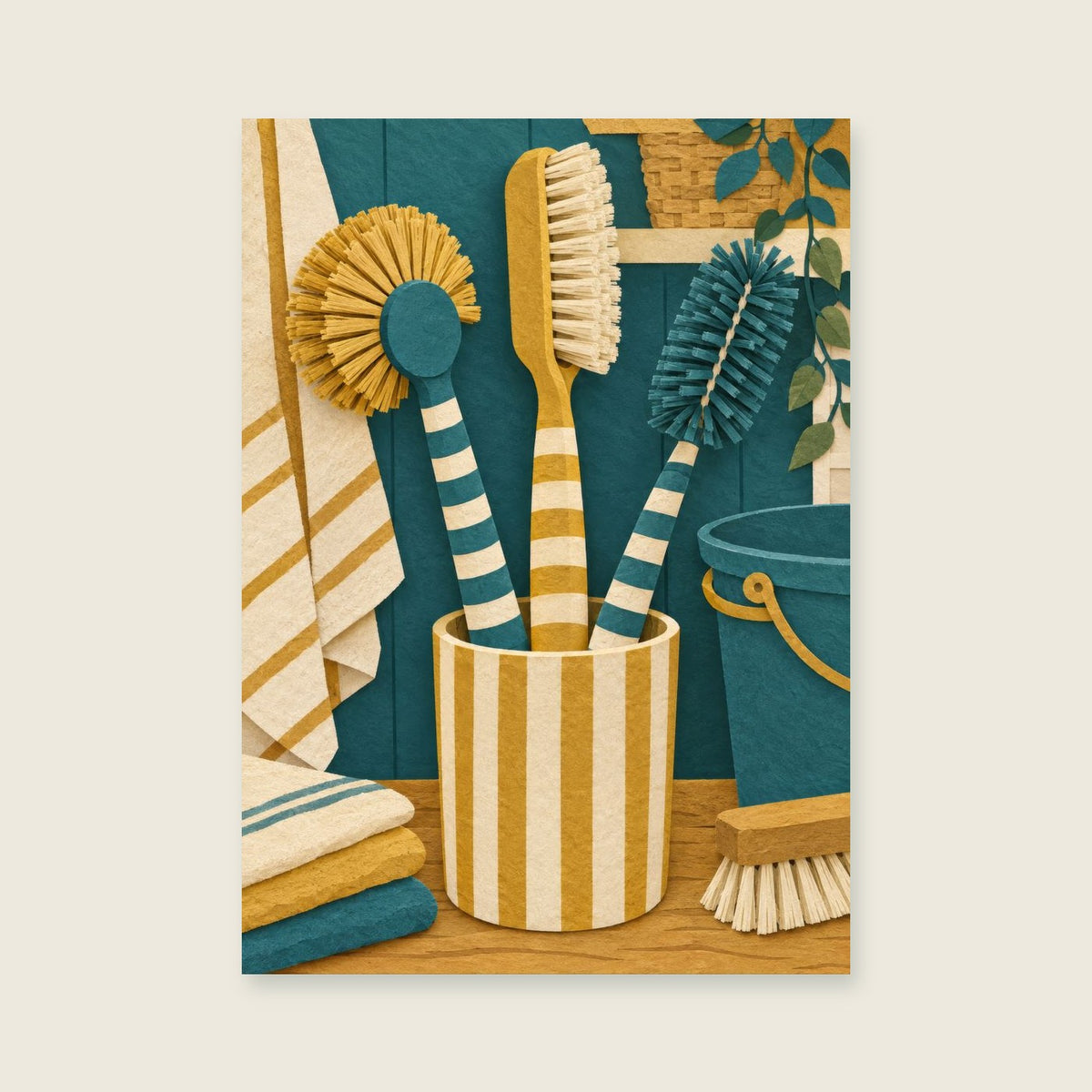 Brooms in a Row — Graphic cut-paper utility room art print