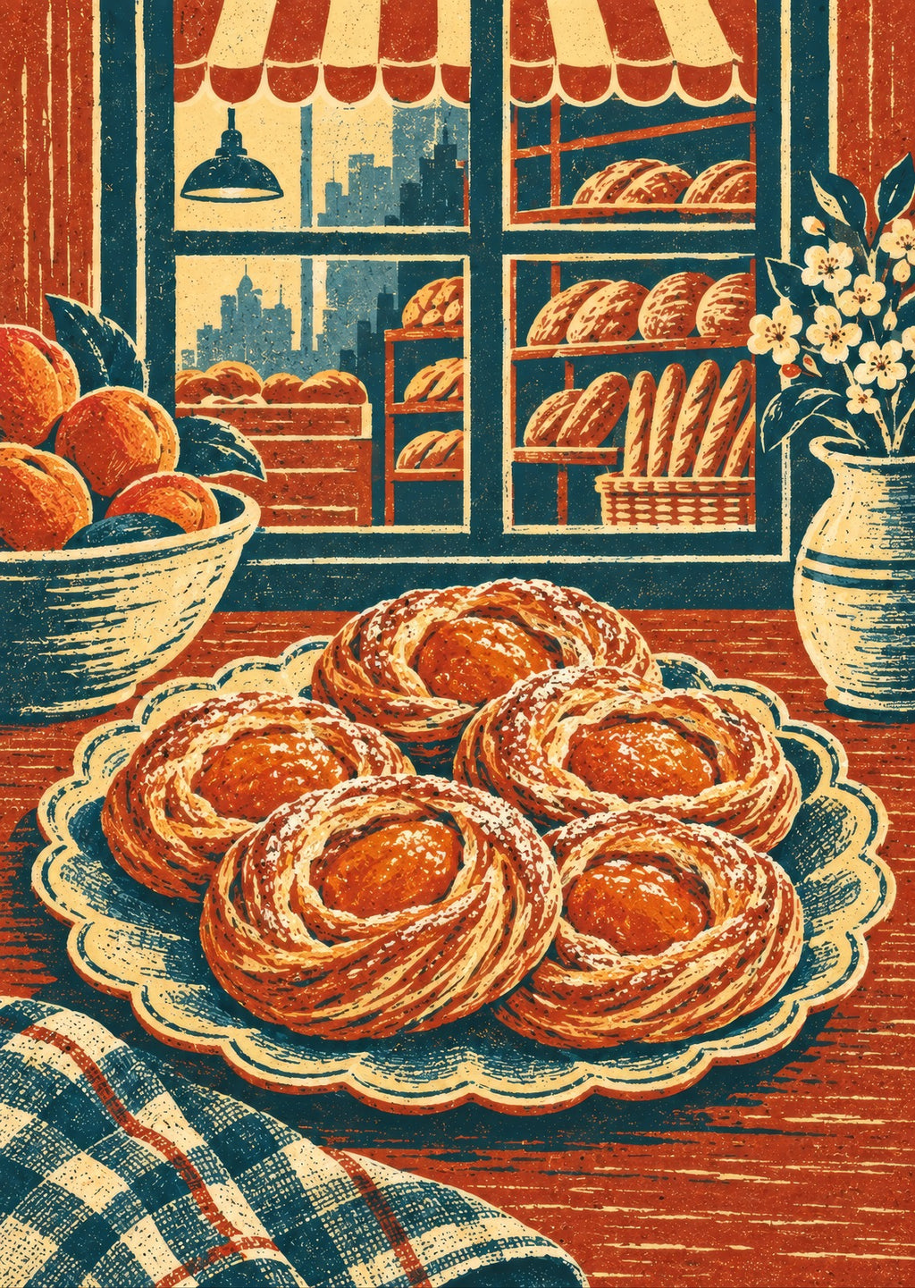 Apricot pastries on a scalloped plate — artwork detail
