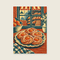 Apricot pastries on a scalloped plate — Layered linocut kitchen art print
