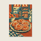 Apricot pastries on a scalloped plate — Layered linocut kitchen art print