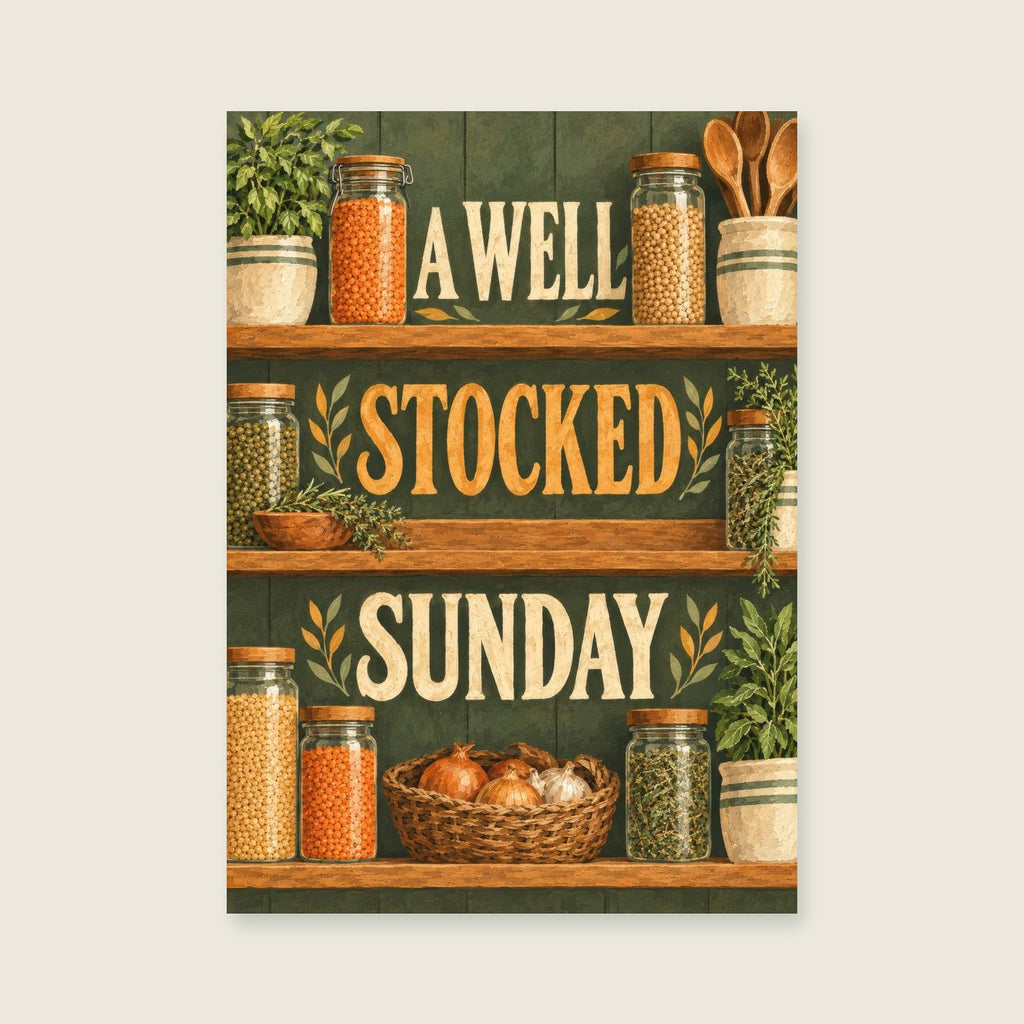 Well Stocked Sunday — Rich editorial gouache kitchen art print