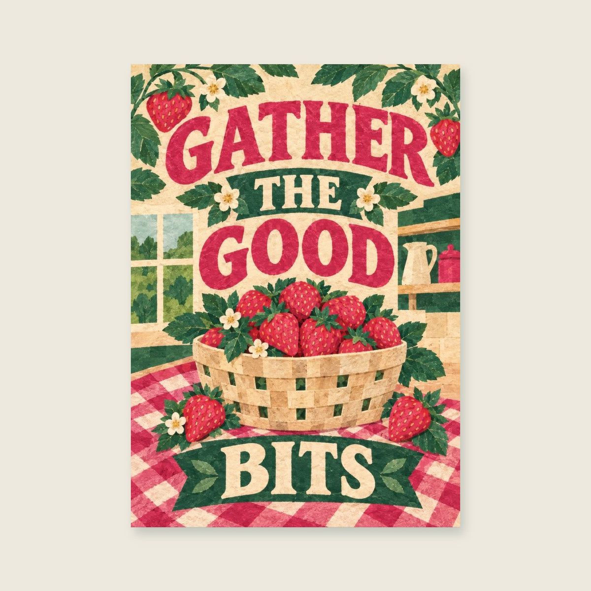 Gather The Good Bits — Bold painted paper collage kitchen art print