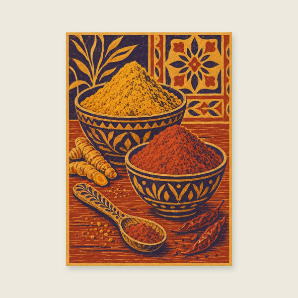 Kunstdruck: Schalen mit Kurkuma und Paprika