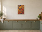 Bowls of turmeric and paprika — A2 artwork shown in a room with a natural wood frame; select a framed finish to include a frame