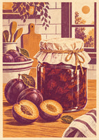Plum preserve in an unlabelled jar — artwork detail