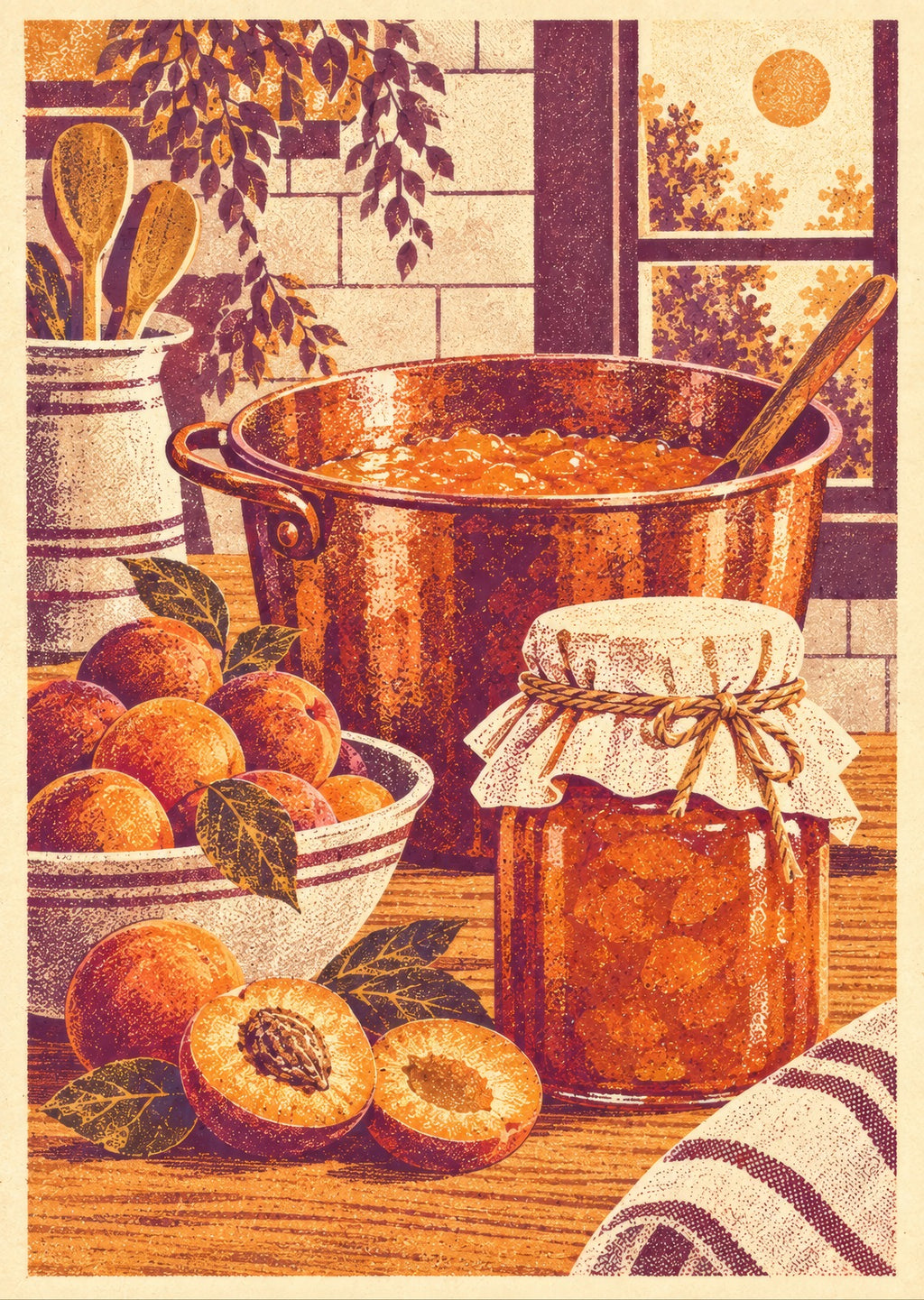 Apricots and a copper preserving pan — artwork detail