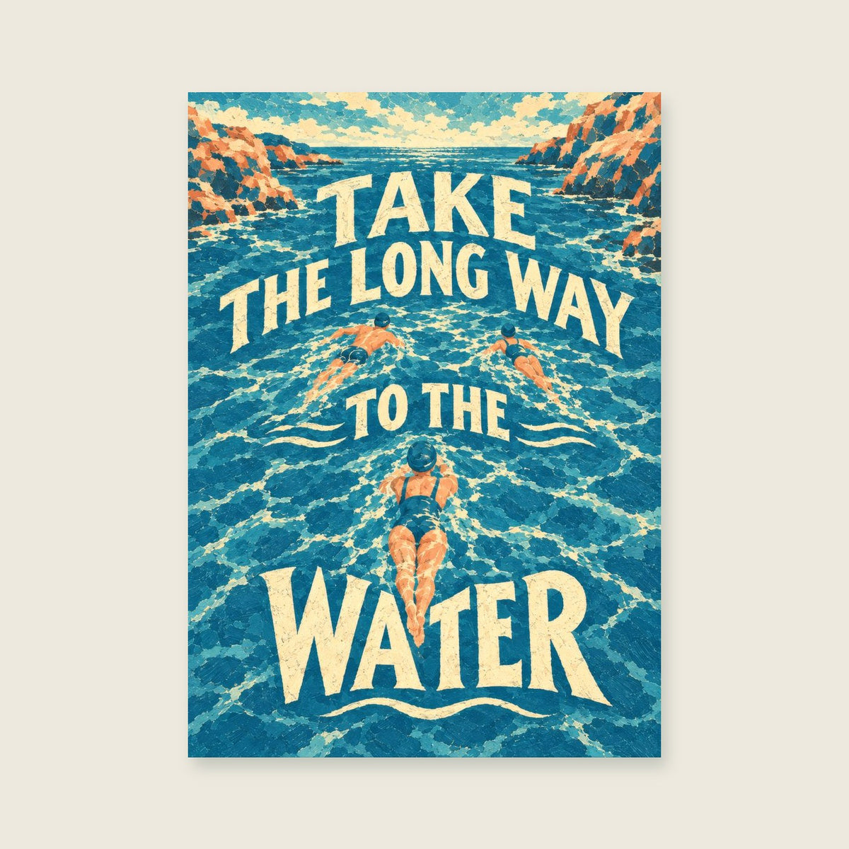 Take The Long Way To The Water — Stylised painterly illustration bathroom art print